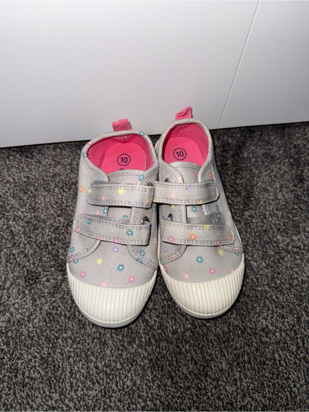 Girls Gray Floral Double Strap Sneakers Size 10